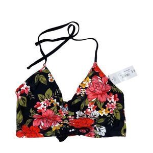 Brand New With Tags a.n.a. Swim‎ Mix and Match Black Floral Bikini Top Large